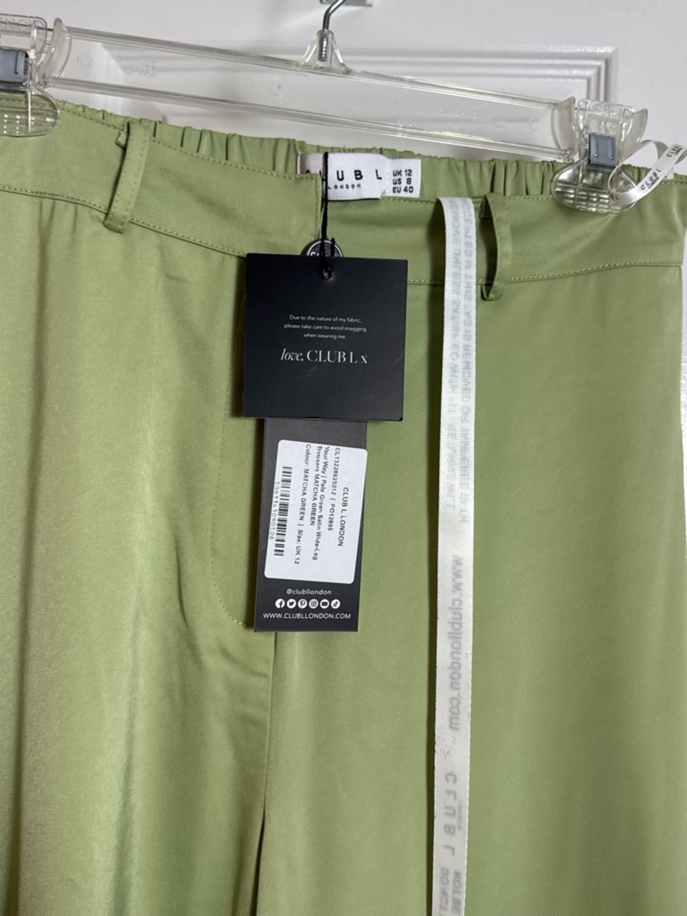 NWT Club L London Satin Wide Leg Trouser Sage Green High Rise Size US 8 - Picture 4 of 11